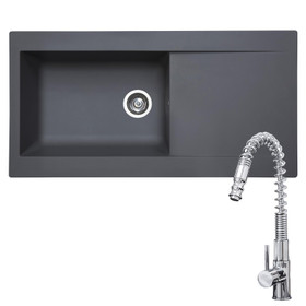 SIA 1.0 Bowl Grey Composite Reversible Inset Kitchen Sink & KT7 Pull-out Tap