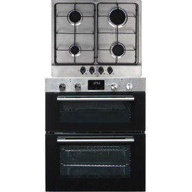 SIA 60cm Stainless Steel Built Under Double Electric Oven & 4 Burner Gas Hob