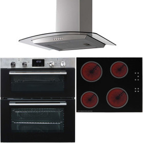 SIA 60cm Stainless Steel Built Under Double Oven, Ceramic Hob & Curved Extractor