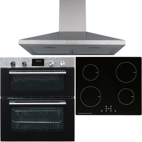 SIA 60cm Stainless Steel Built-Under Double Oven, 4 Zone Induction Hob & Hood