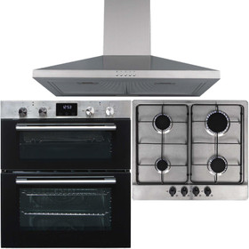 SIA 60cm Stainless Steel Built Under Oven, 4 Gas Burner Hob & Chimney Extractor