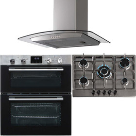 SIA 60cm Stainless Steel Built Under Oven, 70cm 5 Burner Gas Hob & Curved Hood