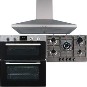 SIA 60cm Stainless Steel Built Under Oven, 70cm 5 Burner Gas Hob & Chimney Hood