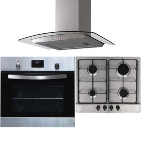 SIA 60cm Stainless Steel Digital Single Fan Oven, 4 Gas Burner Hob & Curved Hood