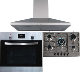 SIA 60cm Stainless Steel Digital Single Fan Oven, 5 Burner Gas Hob & Extractor