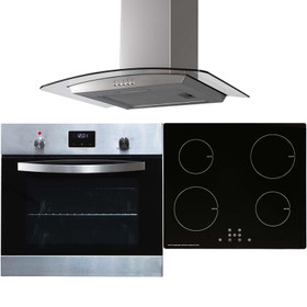 SIA 60cm Stainless Steel Digital Single Oven, 4 Zone Induction Hob & Curved Hood