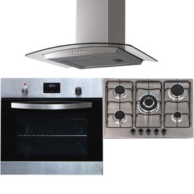 SIA 60cm Stainless Steel Digital Single Fan Oven, 5 Gas Burner Hob & Curved Hood