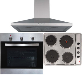 SO113SS 60cm Stainless Steel Single Fan Oven, 4 Zone Solid Plate Hob & Extractor