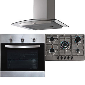 SIA 60cm Stainless Steel Single Fan Oven, 70cm 5 Burner Gas Hob & Curved Hood