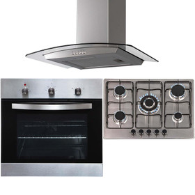 SIA 60cm Stainless Steel Single Fan Oven, 70cm 5 Gas Burner Hob & Curved Hood