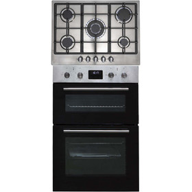 SIA 60cm Stainless Steel Built-in Double Electric Fan Oven & R6 5 Burner Gas Hob