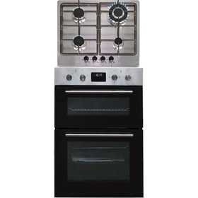 SIA 60cm Stainless Steel Built-in Electric Double Fan Oven & 4 Burner Gas Hob