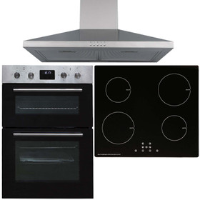 SIA 60cm Stainless Steel Built-in Fan Oven, 4 Zone Induction Hob & Chimney Hood