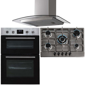SIA 60cm Stainless Steel Built-in Double Fan Oven, 70cm 5 Gas Hobs & Curved Hood