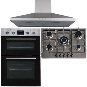SIA 60cm Stainless Steel Built-in Double Fan Oven, 70cm 5 Gas Hobs & Extractor