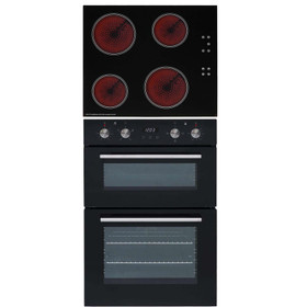 SIA 60cm Black Built In Double Electric Fan Oven & 4 Zone Touch Ceramic Hob
