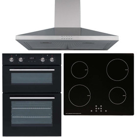 SIA 60cm Black Built-in Oven, 13 Amp Induction Hob & Stainless Steel Extractor