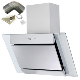 SIA 70cm Stainless Steel Angled Glass Chimney Cooker Hood Extractor & 3m Ducting