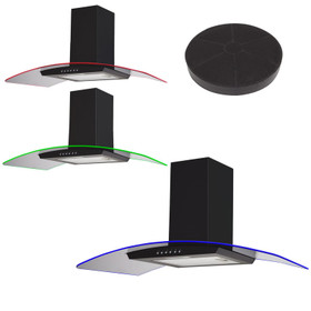 SIA 100cm Black 3 Colour LED Edge Lit Curved Glass Cooker Hood Fan &Filter