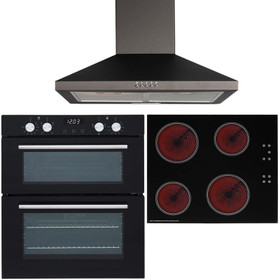 SIA 60cm Double Electric Oven, 4 Zone Touch Control Ceramic Hob And Chimney Hood