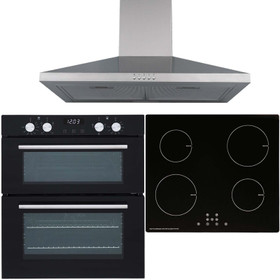 SIA 60cm Black Built-under Oven, Induction Hob And Stainless Steel Cooker Hood