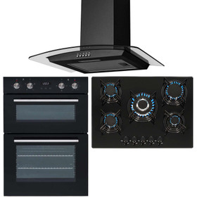 SIA Double Built In Electric Fan Oven, 5 Burner Gas Hob And Curved Cooker Hood