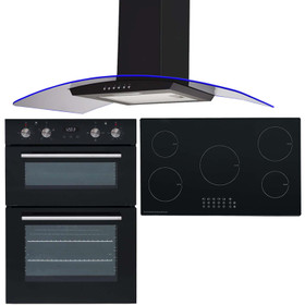 SIA 60cm Electric Double Oven, 90cm 5 Zone Induction Hob &3 Colour Curved Hood