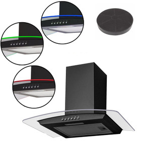 SIA 60cm Black 3 Colour LED Edge Curved Glass Cooker Hood Fan And Carbon Filter