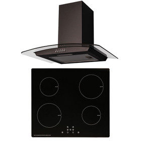 SIA 60cm Black 4 Zone Touch Control Induction Hob And Curved Hood Extractor Fan