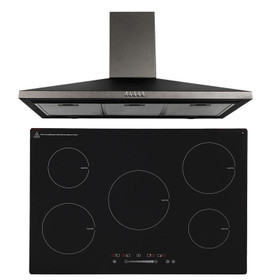 SIA 90cm Black 5 Zone Touch Control Induction Hob And Cooker Hood Extractor Fan