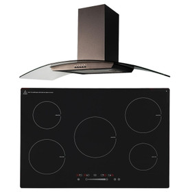 SIA 90cm 5 Zone Black Touch Control Induction Hob & Curved Glass Cooker Hood Fan