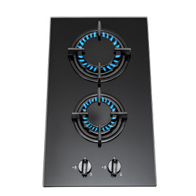 SIA GHG301BL 30cm Black 2 Burner Gas on Glass Domino Hob &Cast Iron Stands