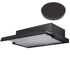 SIA TSH60BL 60cm Black Telescopic Integrated Cooker Hood And Carbon Filter