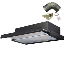 SIA TSH60BL 60cm Black Telescopic Integrated Cooker Hood Extractor & 1m Ducting