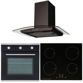 SIA 60cm Black Single Oven, 4 Zone Touch Control Induction Hob &Curved Hood Fan