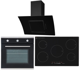 SIA 60cm Single Electric Oven, 90cm 5 Zone Induction Hob And Curved Angled Hood