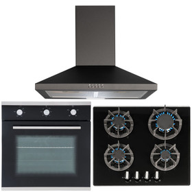 SIA 60cm Single Electric Oven, 4 Burner Gas On Glass Hob And Pyramid Cooker Hood