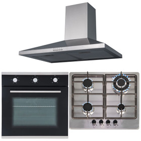 SIA 60cm Single Fan Oven, Stainless Steel 4 Burner Hob And Chimney Cooker Hood