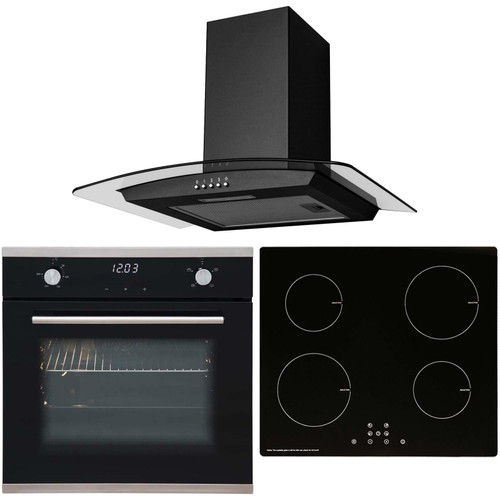 SIA 60cm Black Touch Control Single Oven, 4 Zone Induction Hob & Curved Hood Fan