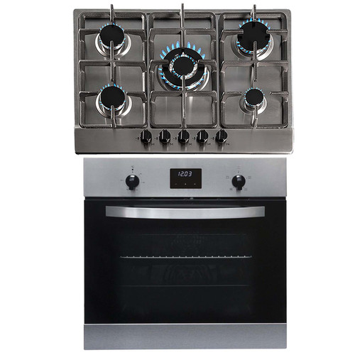 SIA 60cm Stainless Steel Electric True Fan Single Oven And 70cm 5 Burner Gas Hob