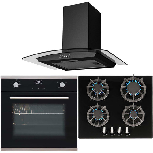SIA 60cm Single Electric Touch Control Fan Oven, 4 burner Gas Hob & Curved Hood