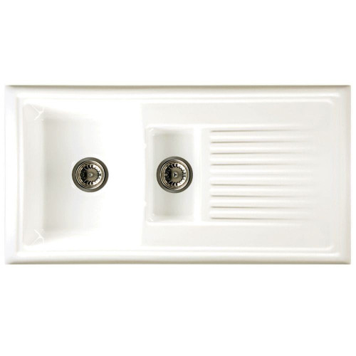 Reginox RL301CW 1.5 Bowl White Ceramic Reversible Inset Kitchen Sink  & Waste Kit