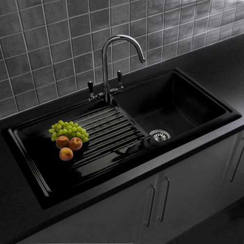 Reginox RL404CB 1.0 Bowl Black Gloss Ceramic Reversible Kitchen Sink ...