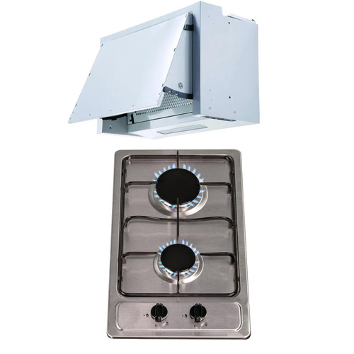 SIA 30cm Domino Stainless Steel 2 Burner Gas Hob & 60cm Integrated Extractor Fan