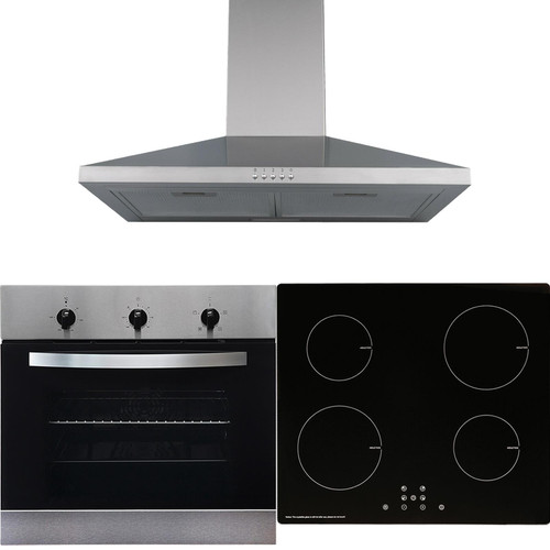 SIA 60cm Stainless Steel Single Oven, 4 Zone Induction Hob & Chimney Cooker Hood