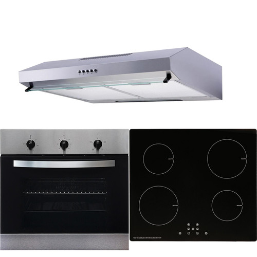 SIA 60cm Stainless Steel Single Oven, 4 Zone Induction Hob & Cooker Hood Visor
