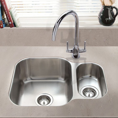 SIA 1.5 Bowl Undermount Stainless Steel Kitchen Sink With Waste Kit W594xD460mm