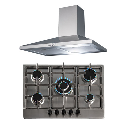 SIA 70cm Stainless Steel 5 Burner Gas Hob And Extractor Chimney Cooker Hood Fan