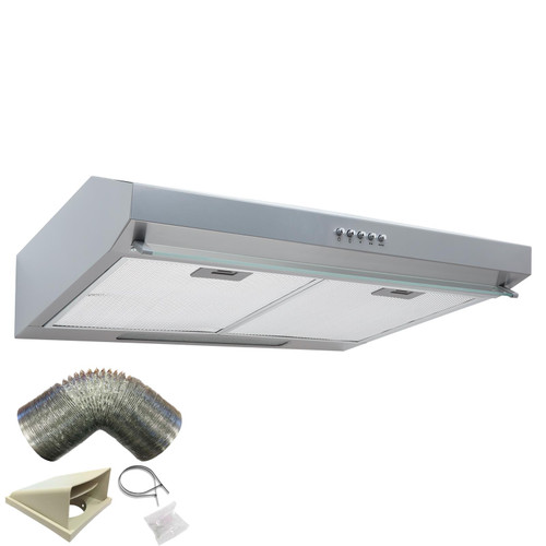 SIA STH50SI 50cm Silver Slimline Visor Cooker Hood Extractor Fan and 1m Ducting