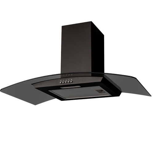 SIA CGHS90BL 90cm Curved Black Glass Cooker Hood Kitchen Extractor Fan